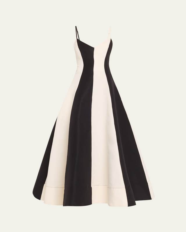 Stripe Colorblock V-Neck Evening Gown